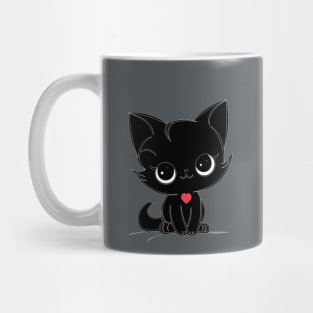 Black kitten, red heart Mug